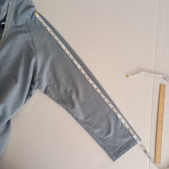 Tempo Paris Blue Sequin Angel Wing Hooded Open Front Cover Women’s Size M-L NWT - Picture 11 of 15